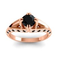 Black Onyx Ring In 14K Rose Gold With Lab Diamond Tivra Round Classic Ring