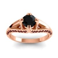 Black Onyx Ring In 14K Rose Gold With Garnet Tivra Round Classic Ring