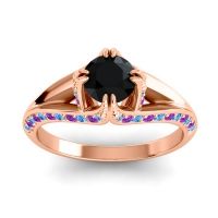 Black Onyx Ring In 14K Rose Gold With Swiss Blue Topaz And Amethyst Tivra Round Classic Ring