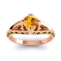 Citrine Ring In 14K Rose Gold With Garnet And Peridot Tivra Round Classic Ring