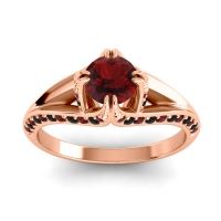Garnet Ring In 14K Rose Gold With Black Onyx Tivra Round Classic Ring