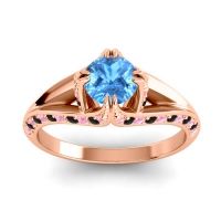 Swiss Blue Topaz Ring In 14K Rose Gold With Pink Tourmaline And Black Onyx Tivra Round Classic Ring