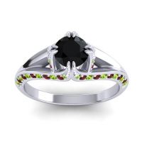 Black Onyx Ring In 14k White Gold With Peridot And Garnet Tivra Round Classic Ring