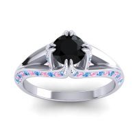 Black Onyx Ring In 14k White Gold With Swiss Blue Topaz And Pink Tourmaline Tivra Round Classic Ring