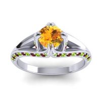 Citrine Ring In 14k White Gold With Peridot And Garnet Tivra Round Classic Ring