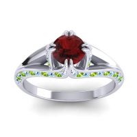 Garnet Ring In 14k White Gold With Aquamarine And Peridot Tivra Round Classic Ring