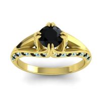 Black Onyx Ring In 14k Yellow Gold With Aquamarine Tivra Round Classic Ring