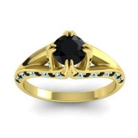 Black Onyx Ring In 14k Yellow Gold With Aquamarine Tivra Round Classic Ring