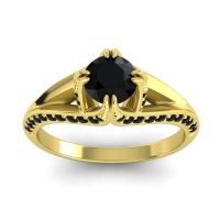Black Onyx Ring In 14k Yellow Gold Tivra Round Classic Ring