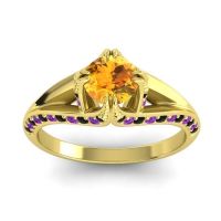 Citrine Ring In 14k Yellow Gold With Black Onyx And Amethyst Tivra Round Classic Ring