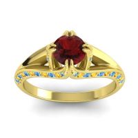 Garnet Ring In 14k Yellow Gold With Swiss Blue Topaz And Citrine Tivra Round Classic Ring