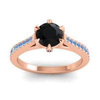 Black Onyx Ring In 14K Rose Gold With Blue Sapphire And Swiss Blue Topaz Vapa Round Classic Ring