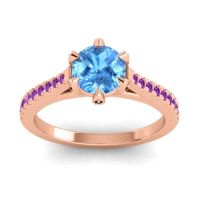 Swiss Blue Topaz Ring In 14K Rose Gold With Black Onyx And Amethyst Vapa Round Classic Ring