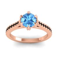 Swiss Blue Topaz Ring In 14K Rose Gold With Pink Tourmaline And Black Onyx Vapa Round Classic Ring