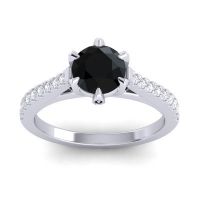 Black Onyx Ring In 14k White Gold With Lab Diamond Vapa Round Classic Ring