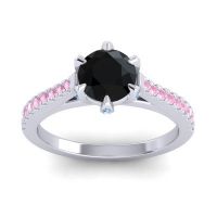 Black Onyx Ring In 14k White Gold With Swiss Blue Topaz And Pink Tourmaline Vapa Round Classic Ring