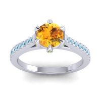 Citrine Ring In 14k White Gold With Peridot And Aquamarine Vapa Round Classic Ring