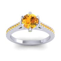 Citrine Ring In 14k White Gold With Peridot Vapa Round Classic Ring