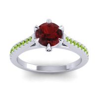 Garnet Ring In 14k White Gold With Black Onyx And Peridot Vapa Round Classic Ring