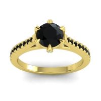 Black Onyx Ring In 14k Yellow Gold With Aquamarine Vapa Round Classic Ring