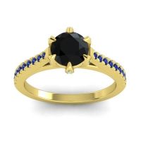 Black Onyx Ring In 14k Yellow Gold With Aquamarine And Blue Sapphire Vapa Round Classic Ring