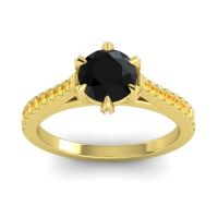 Black Onyx Ring In 14k Yellow Gold With Pink Tourmaline And Citrine Vapa Round Classic Ring