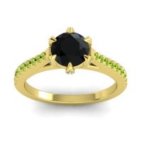 Black Onyx Ring In 14k Yellow Gold With Swiss Blue Topaz And Peridot Vapa Round Classic Ring