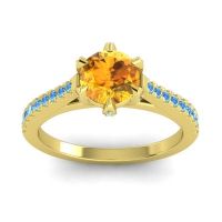 Citrine Ring In 14k Yellow Gold With Aquamarine And Swiss Blue Topaz Vapa Round Classic Ring