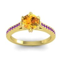 Citrine Ring In 14k Yellow Gold With Pink Tourmaline And Amethyst Vapa Round Classic Ring