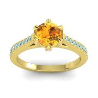 Citrine Ring In 14k Yellow Gold With Pink Tourmaline And Aquamarine Vapa Round Classic Ring