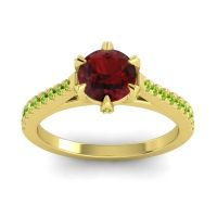 Garnet Ring In 14k Yellow Gold With Peridot Vapa Round Classic Ring