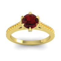 Garnet Ring In 14k Yellow Gold With Swiss Blue Topaz And Citrine Vapa Round Classic Ring