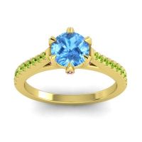 Swiss Blue Topaz Ring In 14k Yellow Gold With Amethyst And Peridot Vapa Round Classic Ring