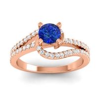 Blue Sapphire Ring In 18K Rose Gold With Diamond And Lab Diamond Avarta Round Modern Ring