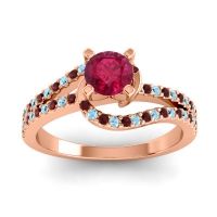 Ruby Ring In 14K Rose Gold With Aquamarine And Garnet Avarta Round Modern Ring