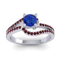 Blue Sapphire Ring In 14k White Gold With Garnet Avarta Round Modern Ring