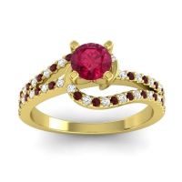 Ruby Engagement Ring In 14k Yellow Gold With Garnet And Diamond - Avarta Round Modern Ring