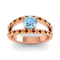 Aquamarine Ring In 18K Rose Gold With Citrine And Garnet Damza Round Modern Ring