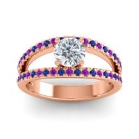 Lab Diamond Ring In 18K Rose Gold With Amethyst And Blue Sapphire Damza Round Modern Ring