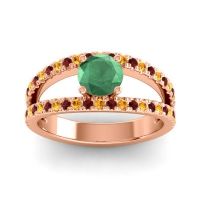 Emerald Ring In 18K Rose Gold With Citrine And Garnet Damza Round Modern Ring