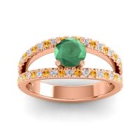 Emerald Ring In 14K Rose Gold With Diamond And Citrine Damza Round Modern Ring