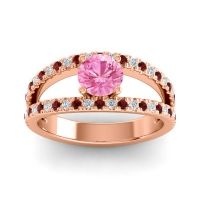 Pink Tourmaline Ring In 14K Rose Gold With Garnet And Lab Diamond Damza Round Modern Ring