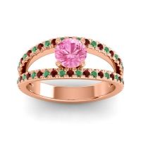 Pink Tourmaline Ring In 18K Rose Gold With Garnet And Emerald Damza Round Modern Ring