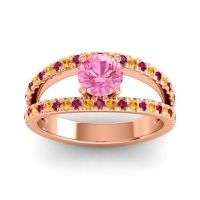 Pink Tourmaline Ring In 18K Rose Gold With Ruby And Citrine Damza Round Modern Ring