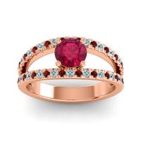 Ruby Ring In 14K Rose Gold With Aquamarine And Garnet Damza Round Modern Ring