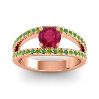 Ruby Ring In 18K Rose Gold With Peridot And Emerald Damza Round Modern Ring