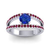 Blue Sapphire Ring In Palladium With Garnet And Ruby Damza Round Modern Ring