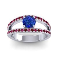 Blue Sapphire Ring In Palladium With Ruby And Garnet Damza Round Modern Ring