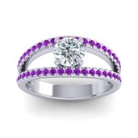 Lab Diamond Ring In Palladium With Amethyst Damza Round Modern Ring