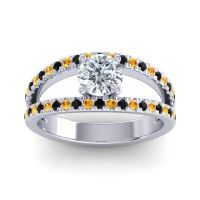 Lab Diamond Ring In Palladium With Black Onyx And Citrine Damza Round Modern Ring